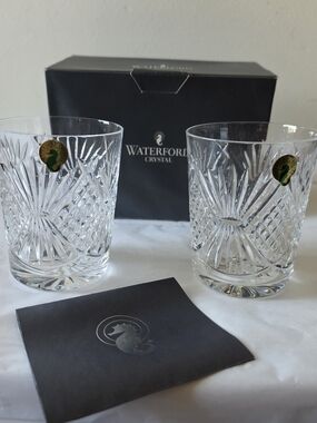 Waterford THANKSGIVING Tumblers Double Old Fashioned Glasses (2) IRELAND New/Box